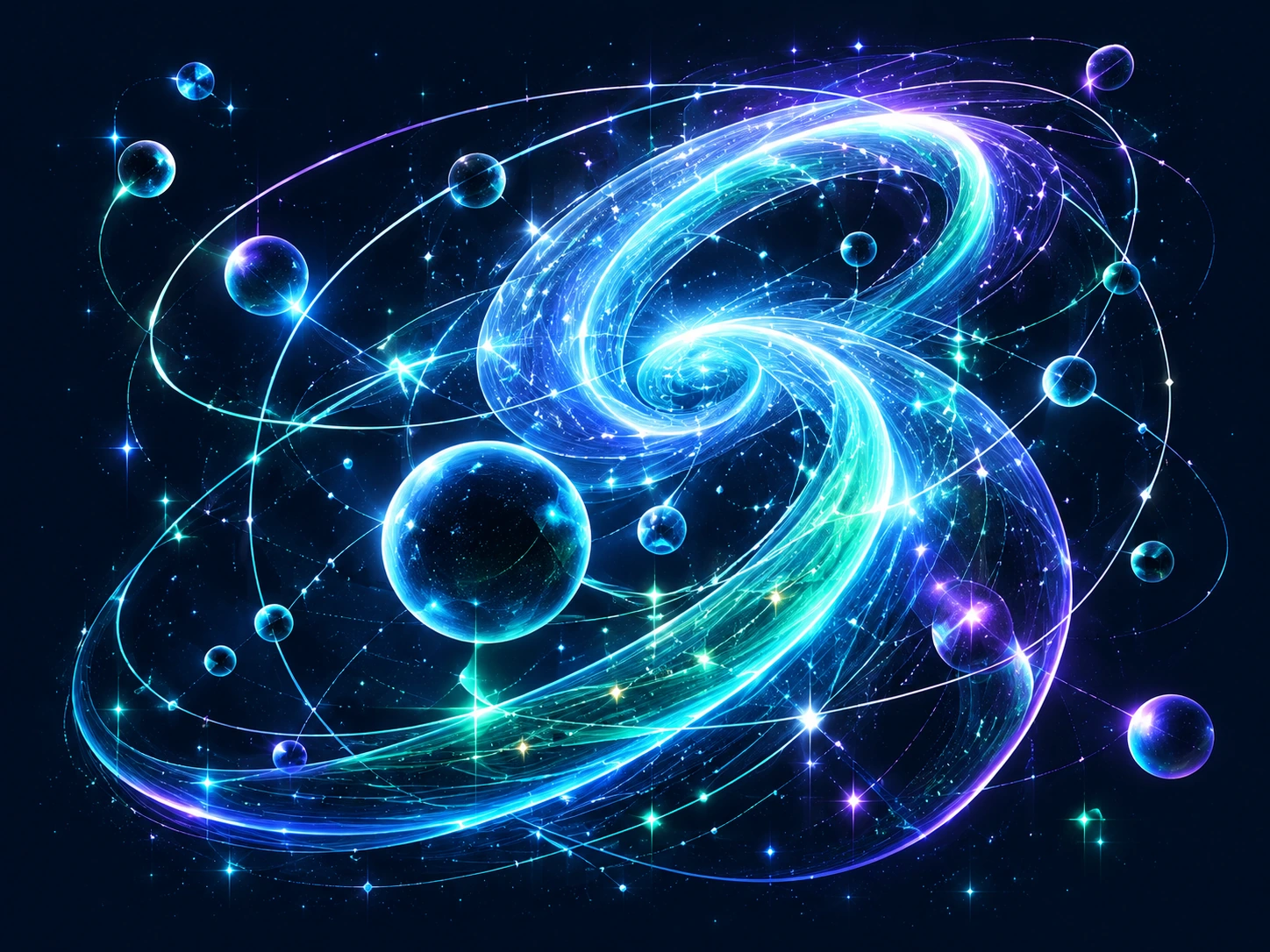 Twisting photonic ribbons with orbiting spheres
